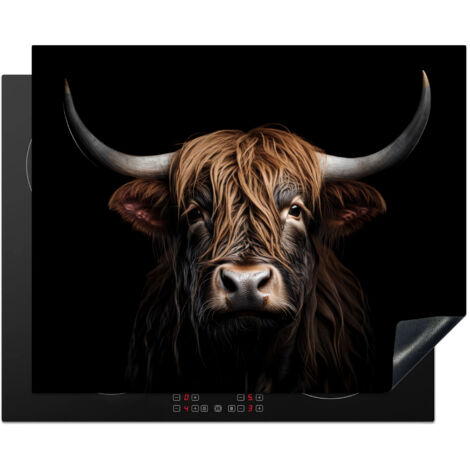 Induction Hob Protector Scottish highlander - Portrait - Black - Animal 65x52 cm (1/5)