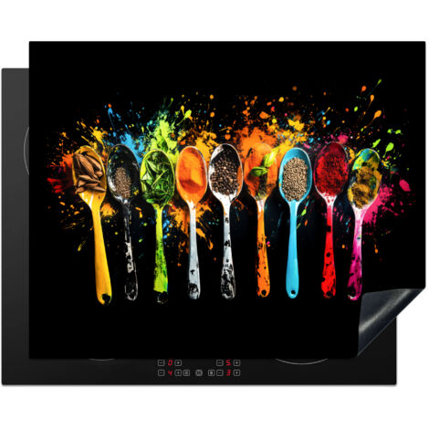 Induction Hob Protector Spoons - Spices - Modern - Graffiti - Paint - Colorful 65x52 cm