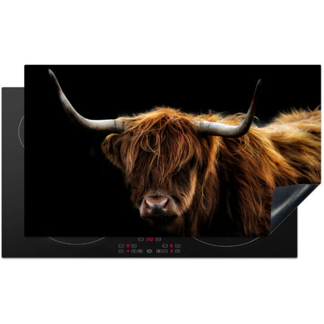 Induction Hob Protector Scottish Highlander - Horns - Black - Animals - Nature - Wild - Cow 91.2x52 cm