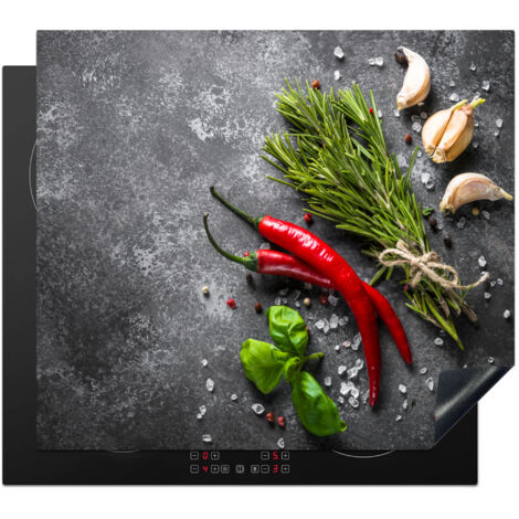 Induction Hob Protector Pepper - Herbs - Spices - Concrete 59x51 cm