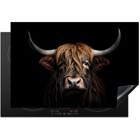 Induction Hob Protector Scottish highlander - Portrait - Black - Animal 76x51.5 cm