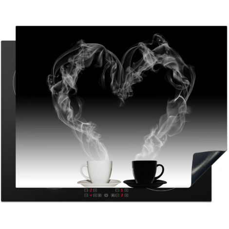 Induction Hob Protector Coffee - Heart - Black and white - Cups 77x59 cm