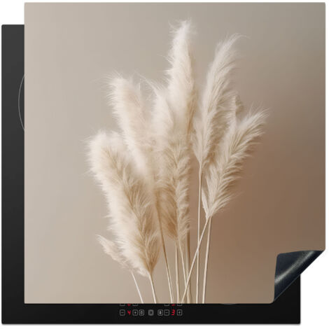Induction Hob Protector Pampas grass - Plumes - Pastel - White 78x78 cm