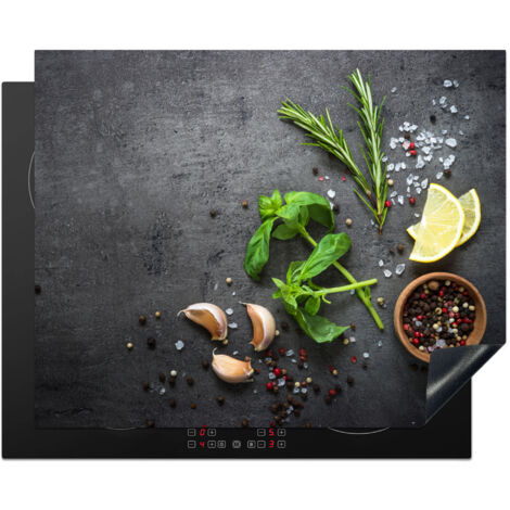 Induction Hob Protector Lime - Herbs - Spices - Green - Gray - Concrete 65x52 cm (1/5)