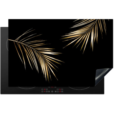 Induction Hob Protector Leaves - Plants - Gold - Black - Luxury 81.2x52 cm