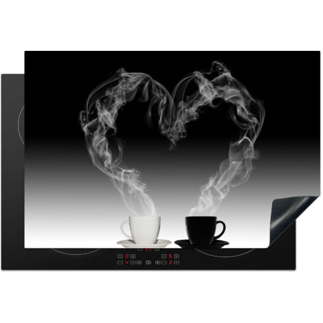 Induction Hob Protector Coffee - Heart - Black and white - Cups 77x51 cm