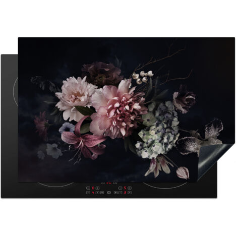 Induction Hob Protector Flowers - Vintage - Pastel - Pink - White 77x51 cm