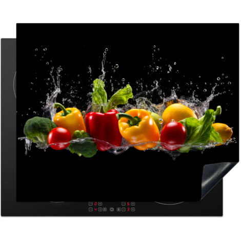 Induction Hob Protector Bell bell pepper - Water - Vegetable - Black 65x52 cm