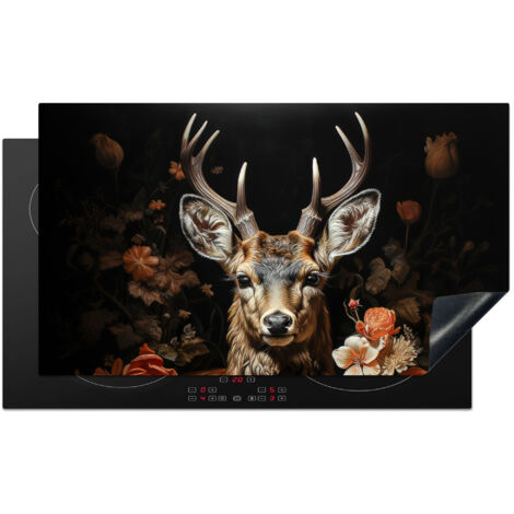 Induction Hob Protector Deer - Animal - Flowers - Nature - Botanical 90x52 cm