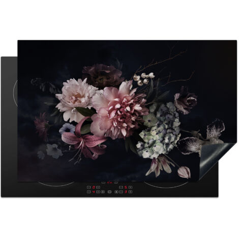 Induction Hob Protector Flowers - Vintage - Pastel - Pink - White 81.6x52.7 cm