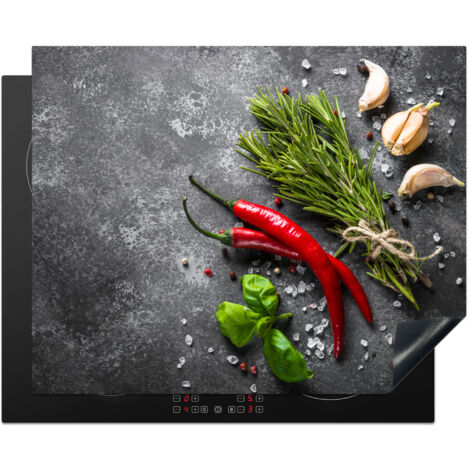 Induction Hob Protector Pepper - Herbs - Spices - Concrete 65x52 cm (1/5)