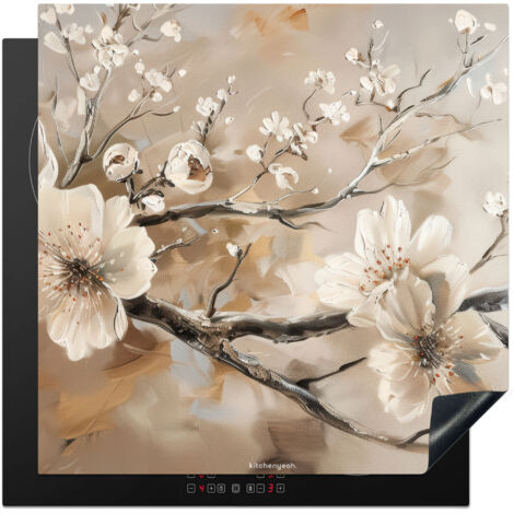 Induction Hob Protector Flowers - Abstract - Painted - Beige 78x78 cm