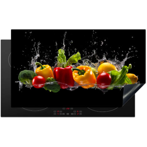 Induction Hob Protector Bell bell pepper - Water - Vegetable - Black 90x52 cm