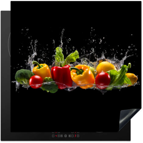Induction Hob Protector Bell bell pepper - Water - Vegetable - Black 78x78 cm