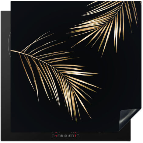 Induction Hob Protector Leaves - Plants - Gold - Black - Luxury 78x78 cm