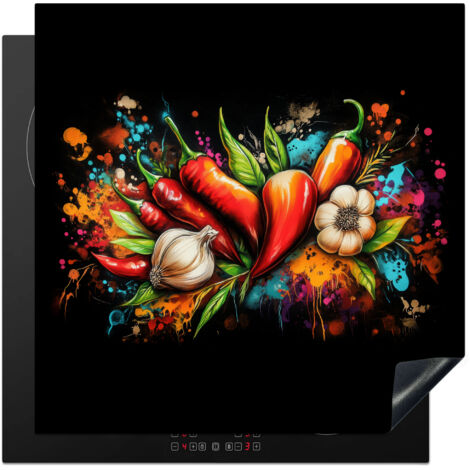 Induction Hob Protector Vegetable - Pepper - Garlic - Graffiti - Paint - Colorful 78x78 cm