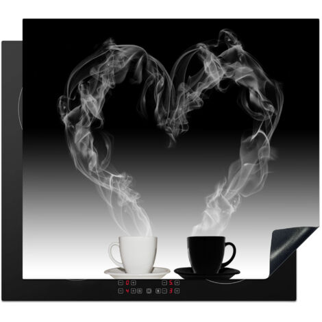 Induction Hob Protector Coffee - Heart - Black and white - Cups 59x51 cm