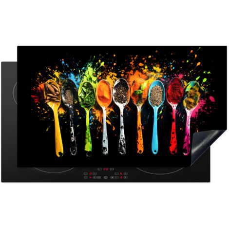 Induction Hob Protector Spoons - Spices - Modern - Graffiti - Paint - Colorful 91.2x52 cm