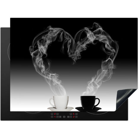 Induction Hob Protector Coffee - Heart - Black and white - Cups 70x52 cm