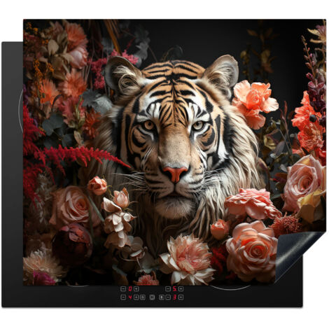 Induction Hob Protector Tiger - Animal - Nature - Floral - Botanical 58.3x51.3 cm