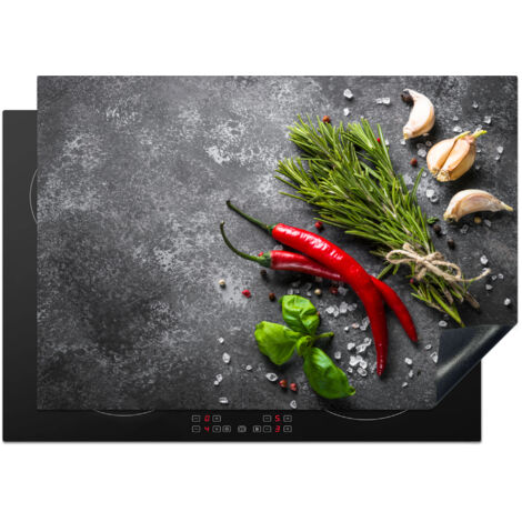 Induction Hob Protector Pepper - Herbs - Spices - Concrete 75x52 cm