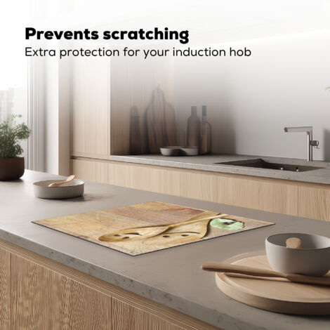 Timber Induction Protector Induction Hob Protector Wood - Spoons - Brown - Smiley 57.6x51.6 cm