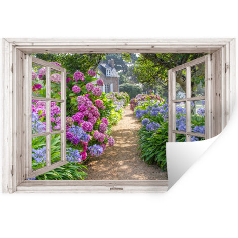 Wall Sticker Hydrangea - See-through - Flowers - Summer - Purple - Path 60x40 cm