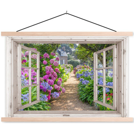 TEXTILE WALL ART Hydrangea - See-through - Flowers - Summer - Purple - Path 60x40 cm