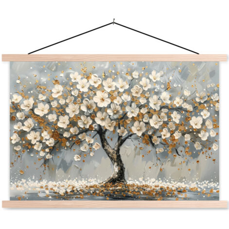 TEXTILE WALL ART Tree - Flowers - White - Nature - Art 60x40 cm (1/3)