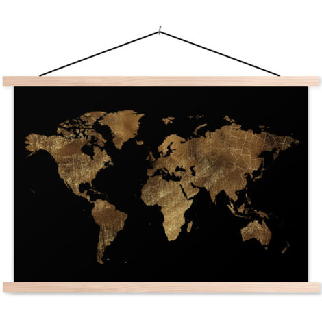 TEXTILE WALL ART World map - Gold - Luxury - Earth - Black 60x40 cm (1/3)