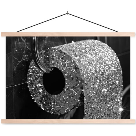 TEXTILE WALL ART WC - Toilet paper - Black and white - Glitter 60x40 cm (1/3)