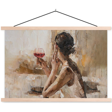 TEXTILE WALL ART Oil painting - Woman - Wine 60x40 cm (1/3)