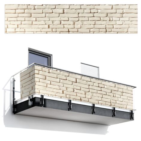 Balcony Privacy Banner Bricks - Wall - Light - White 500x110 cm