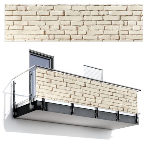 Balcony Privacy Banner Bricks - Wall - Light - White 300x75 cm