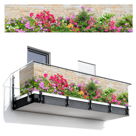 Balcony Privacy Banner Flowers - Plants - Leaves - Stones 500x110 cm