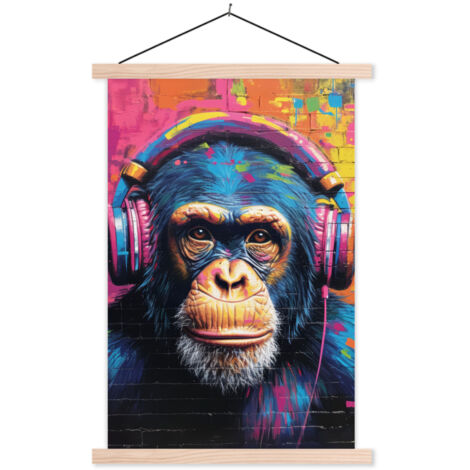 TEXTILE WALL ART Graffiti - Chimpanzee - Street art - Headphones - Monkey 40x60 cm