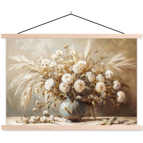 TEXTILE WALL ART Flowers - Vase - Still Life - Beige 60x40 cm (1/3)