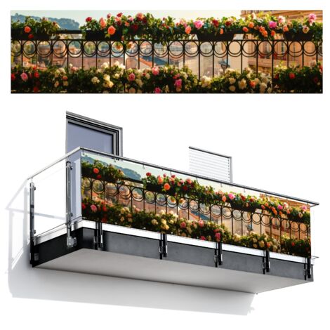 Balcony Privacy Banner Flowers - Fence - Cityscape - Summer 300x75 cm