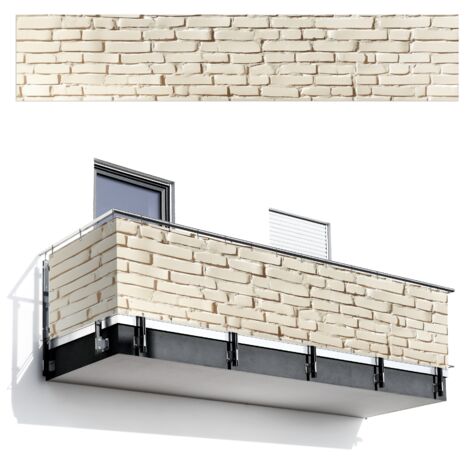 Balcony Privacy Banner Bricks - Wall - Light - White 500x95 cm