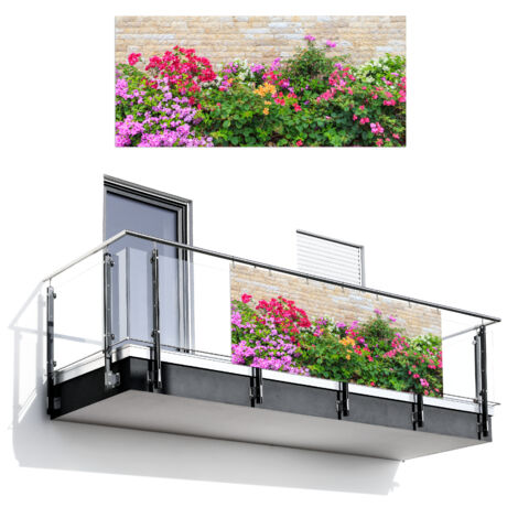 Balcony Privacy Banner Flowers - Plants - Leaves - Stones 200x90 cm