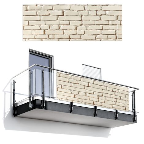Balcony Privacy Banner Bricks - Wall - Light - White 300x110 cm