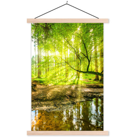 TEXTILE WALL ART Forest - Landscape - Water - Trees - Sun - Green - Nature 40x60 cm (1/3)