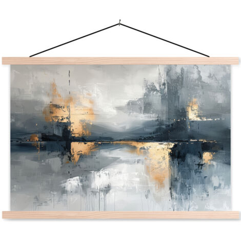 TEXTILE WALL ART Art - Gray - Gold - Abstract 60x40 cm (1/3)