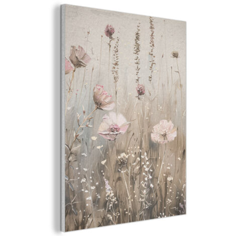 Acoustic Felt Wall Art Flowers - Pink - Modern - Beige 60x80 cm (1/5)