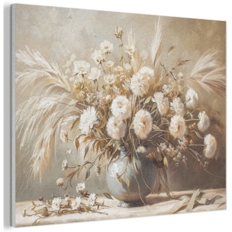 Acoustic Felt Wall Art Flowers - Vase - Still Life - Beige 100x70 cm (1/5)