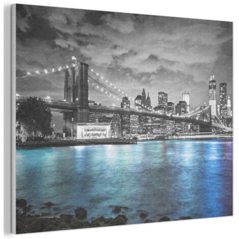 Acoustic Felt Wall Art New York - Skyline - City - Blue 80x60 cm