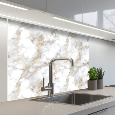 Kitchen Splashback Golden veins - Marble - White 100x80 cm