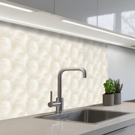 Kitchen Splashback Leaves - Beige - White - Botanical - Nature 80x60 cm (1/5)