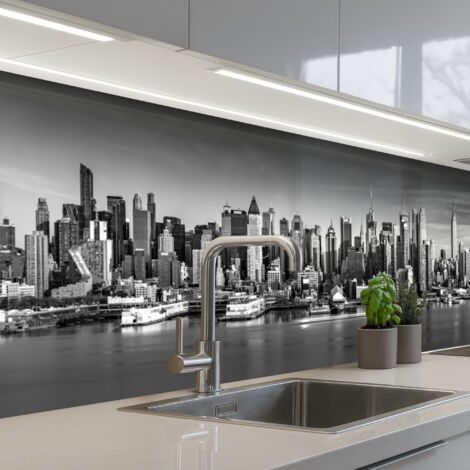Kitchen Splashback Skyline - City - Skyscrapers - Black - White 250x60 cm