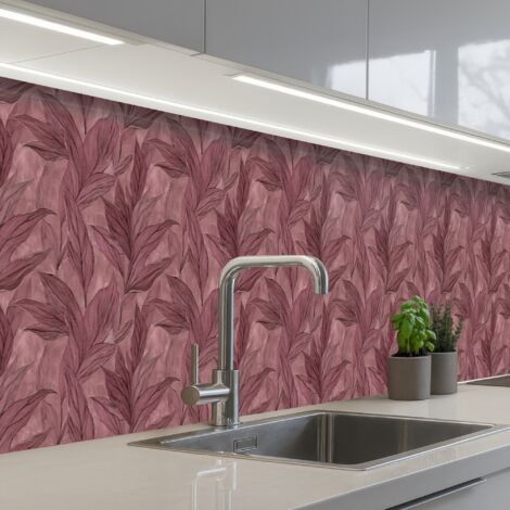Leaf Pattern Splashback Kitchen Splashback Leaves - Pattern - Purple 400x80 cm